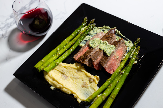 Marinated Flank with Wine Pairing: Perfectly cooked flank steak with expert wine pairing